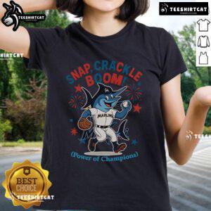 Official Miami Marlins Snap Crackle Boom Independence Day Ladies Tee featuring vibrant team colors and festive design.