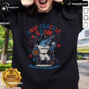 Official Miami Marlins Snap Crackle Boom Independence Day sweatshirt showcasing team spirit and festive design.