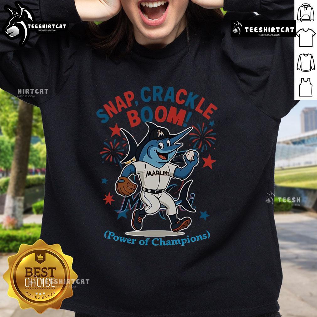 Official Miami Marlins Snap Crackle Boom Independence Day sweatshirt showcasing team spirit and festive design.