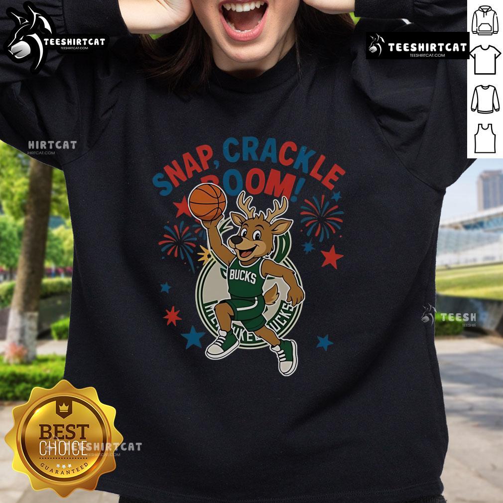 Alt Text: Official Milwaukee Bucks Snap Crackle Boom sweatshirt for Independence Day, showcasing team pride and festive spirit.