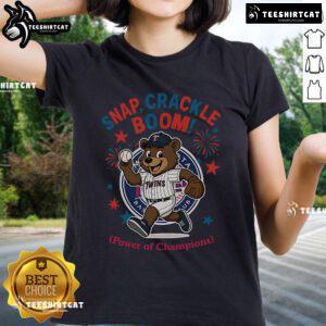 Alt Text: Official Minnesota Twins Snap Crackle Boom Independence Day Ladies Tee, celebrating champions in stylish red, white, and blue.