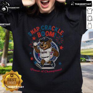 Official Minnesota Twins Snap Crackle Boom sweatshirt celebrating Independence Day, perfect for fans and summer events.