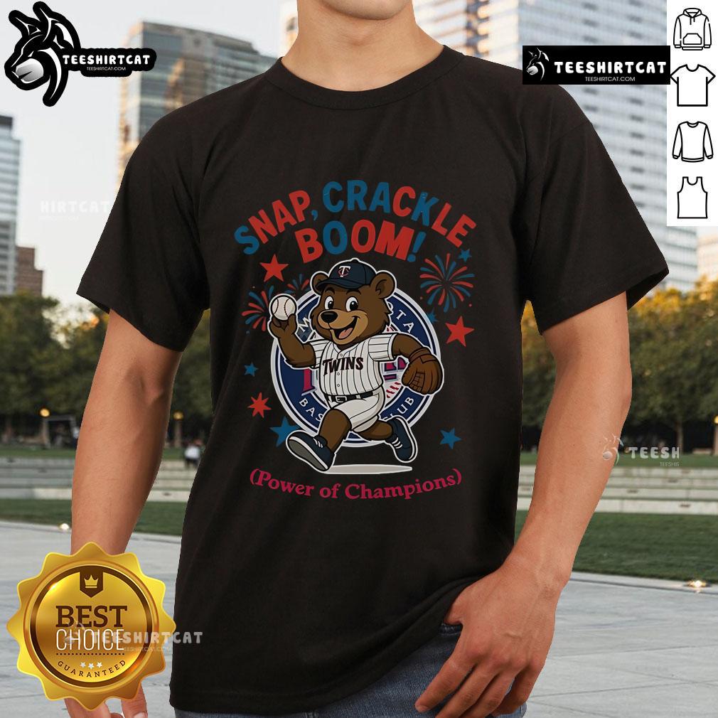 Alt Text: Official Minnesota Twins Snap Crackle Boom Power Of Champions Independence Day T-Shirt featuring patriotic design and team logo.