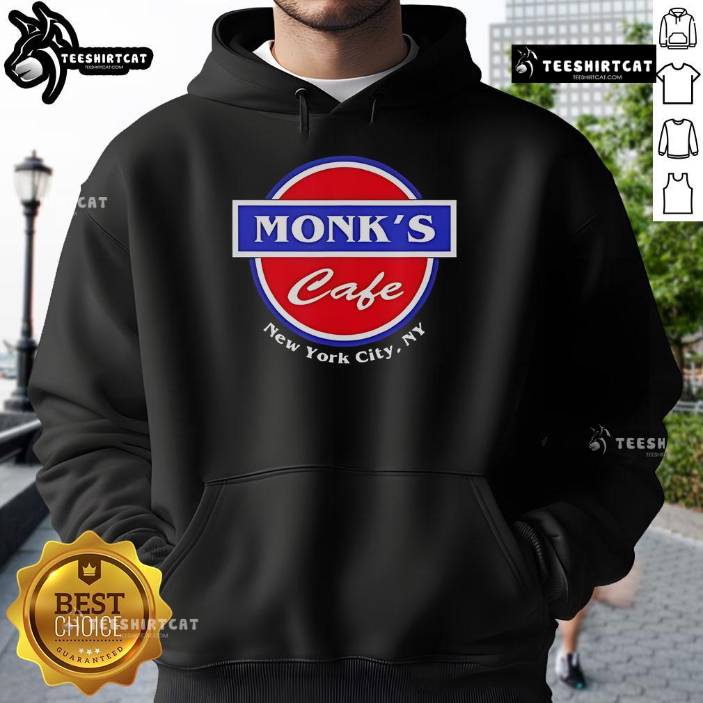 Alt Text: Cozy Official Monks Cafe hoodie featuring NYC design, perfect for fans of New York City and stylish casual wear.