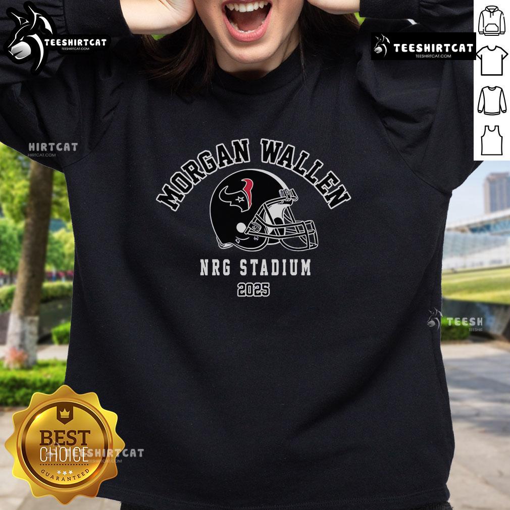 Official Morgan Wallen x Houston Texans NRG Stadium 2025 Tour sweatshirt featuring bold graphics and team colors.