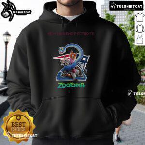 Official New England Patriots Zootopia 2 hoodie featuring vibrant graphics and cozy design for fans and collectors.