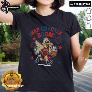 Official New Orleans Pelicans Snap Crackle Boom Independence Day Ladies Tee featuring team colors and festive design.