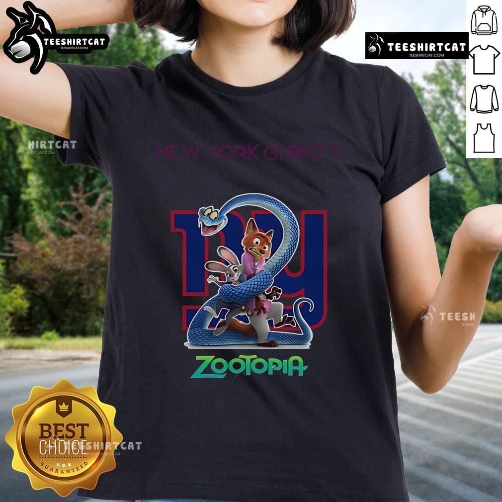 Alt Text: Official New York Giants Zootopia 2 ladies tee featuring vibrant design and team logo, perfect for fans.