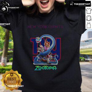 Official New York Giants Zootopia 2 sweatshirt featuring vibrant colors and team logo, perfect for fans.