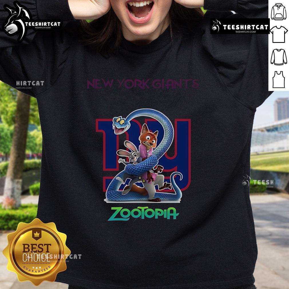 Official New York Giants Zootopia 2 sweatshirt featuring vibrant colors and team logo, perfect for fans.