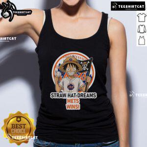 Alt Text: Official New York Mets Monkey D. Luffy Straw Hat Dreams Wins tank top featuring vibrant graphics and a stylish design.