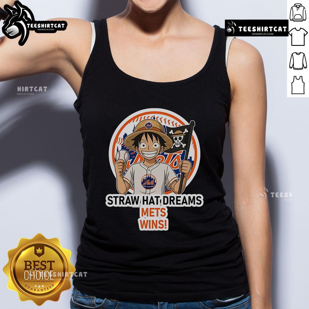 Alt Text: Official New York Mets Monkey D. Luffy Straw Hat Dreams Wins tank top featuring vibrant graphics and a stylish design.