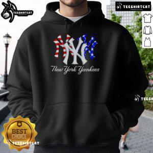 Official New York Yankees red, white, and blue hoodie featuring logo and stylish design for fans.