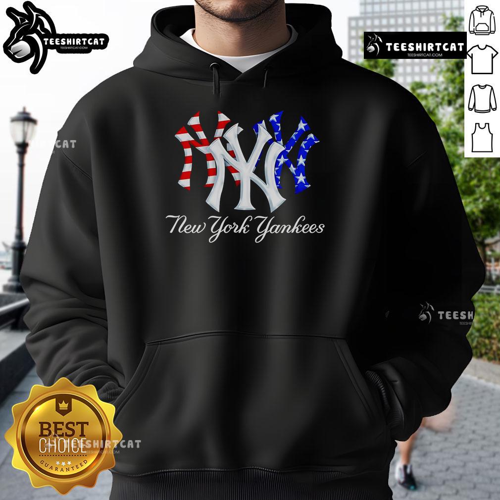 Official New York Yankees red, white, and blue hoodie featuring logo and stylish design for fans.