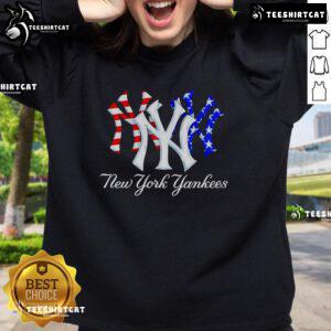 Alt Text: Official New York Yankees red, white, and blue sweatshirt featuring logo, perfect for fans and casual wear.