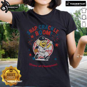 Official New York Yankees Snap Crackle Boom Independence Day Ladies Tee featuring team logo and festive design.