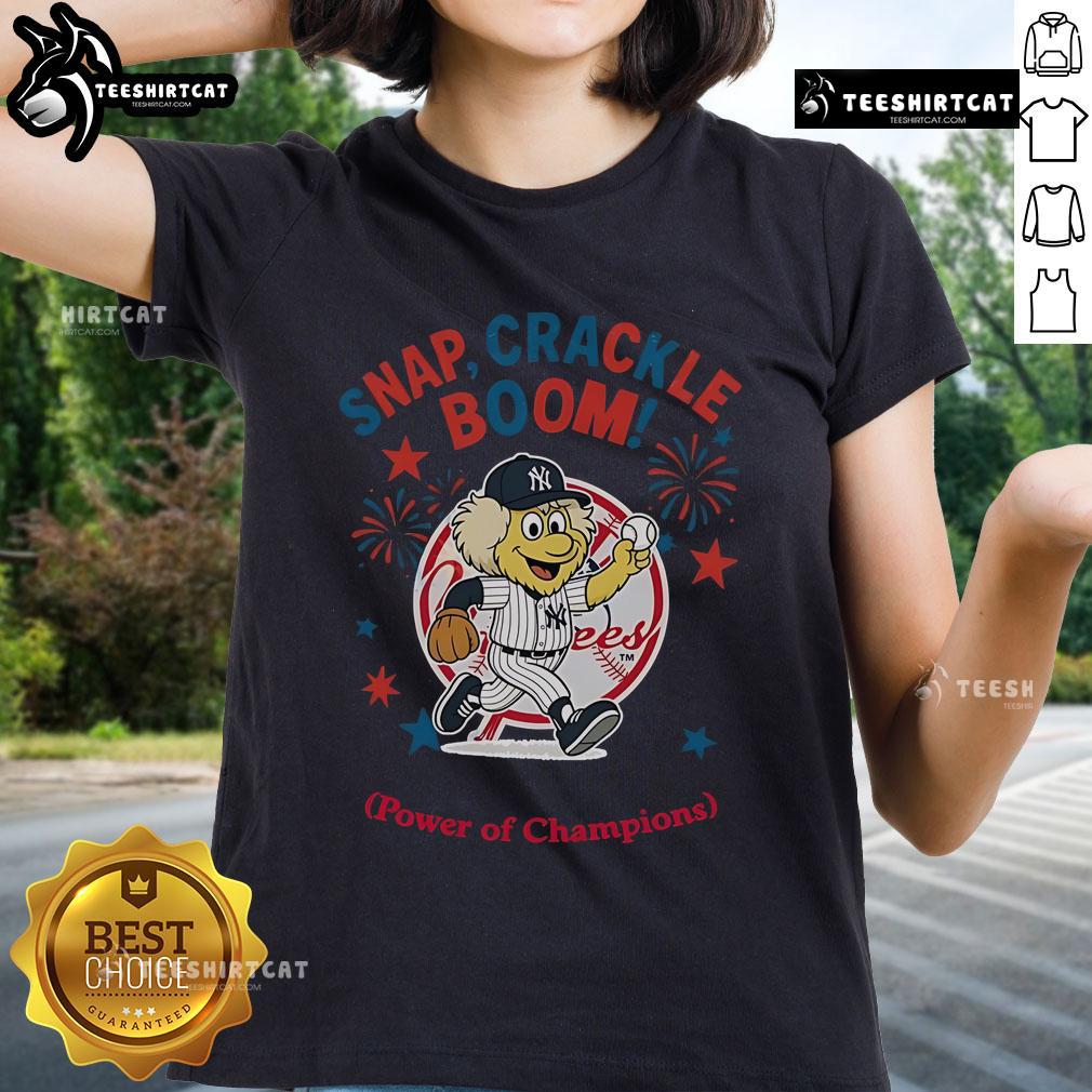 Official New York Yankees Snap Crackle Boom Independence Day Ladies Tee featuring team logo and festive design.