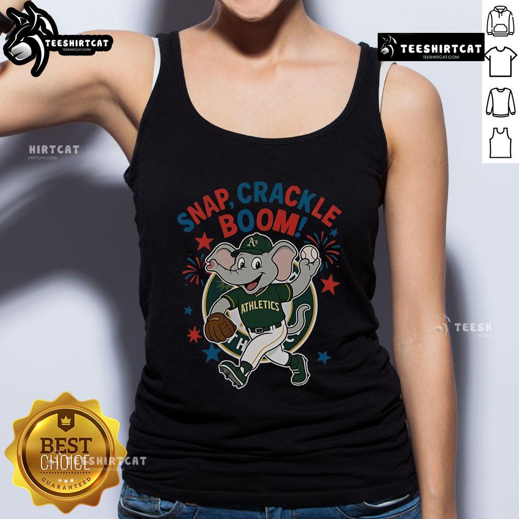 Official Oakland Athletics Independence Day tank top featuring 'Snap Crackle Boom Power of Champions' design.