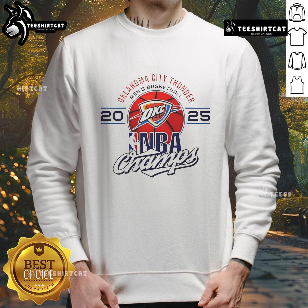 Alt Text: Official Oklahoma City Thunder Men's Basketball 2025 NBA Champs logo sweatshirt in vibrant team colors.