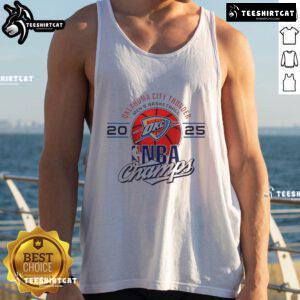 Official Oklahoma City Thunder Men's Basketball 2025 NBA Champs Logo Tank Top featuring vibrant team graphics.