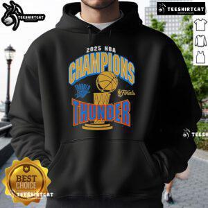 Official Oklahoma City Thunder Newborn 2025 NBA Finals Champions Hoodie featuring team logo and vibrant colors.