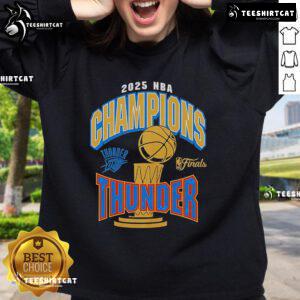 Official Oklahoma City Thunder Newborn 2025 NBA Finals Champions Sweatshirt, perfect gift for young fans celebrating victory.