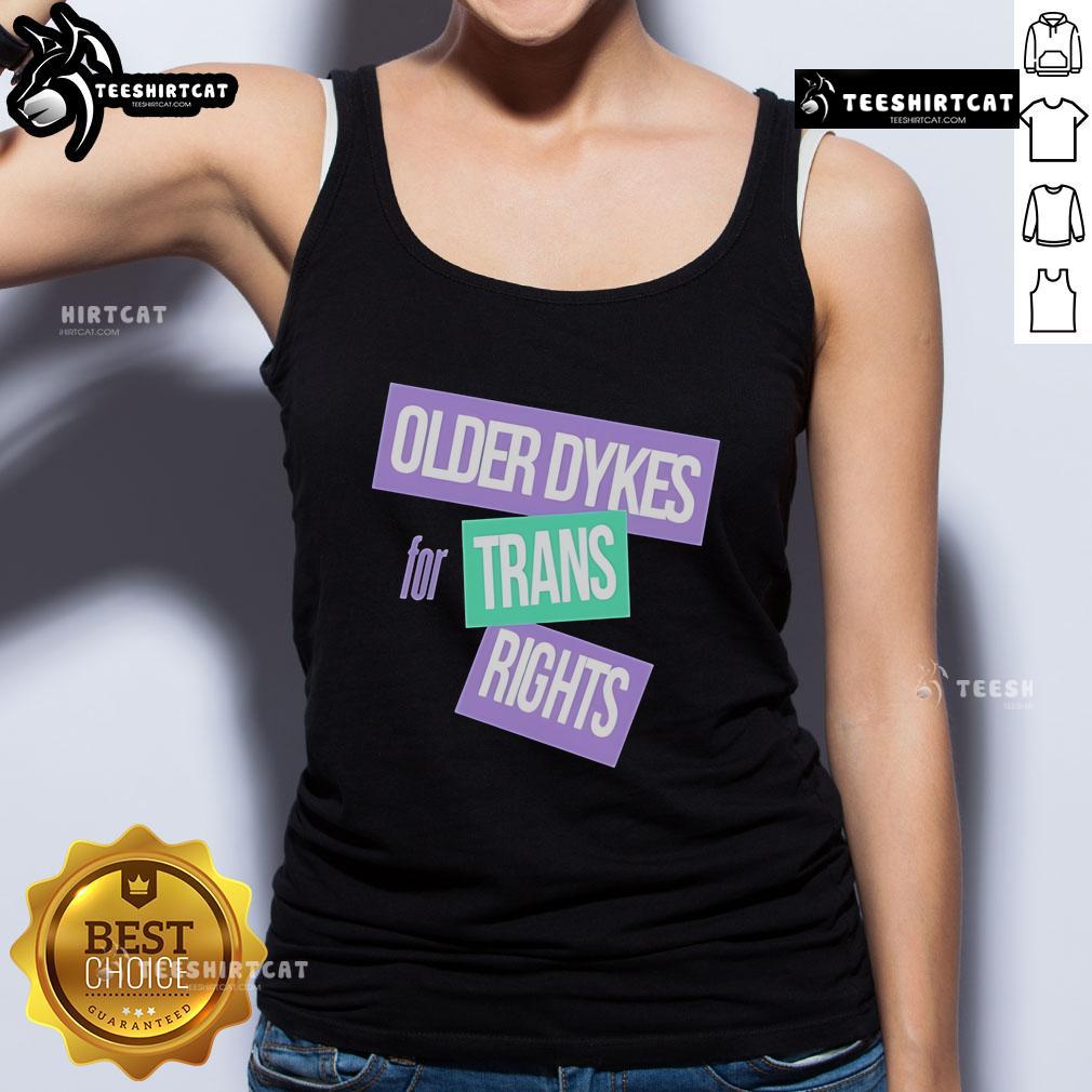 Alt Text: Official Older Dykes for Trans Rights tank top featuring a bold design supporting trans rights and inclusion.