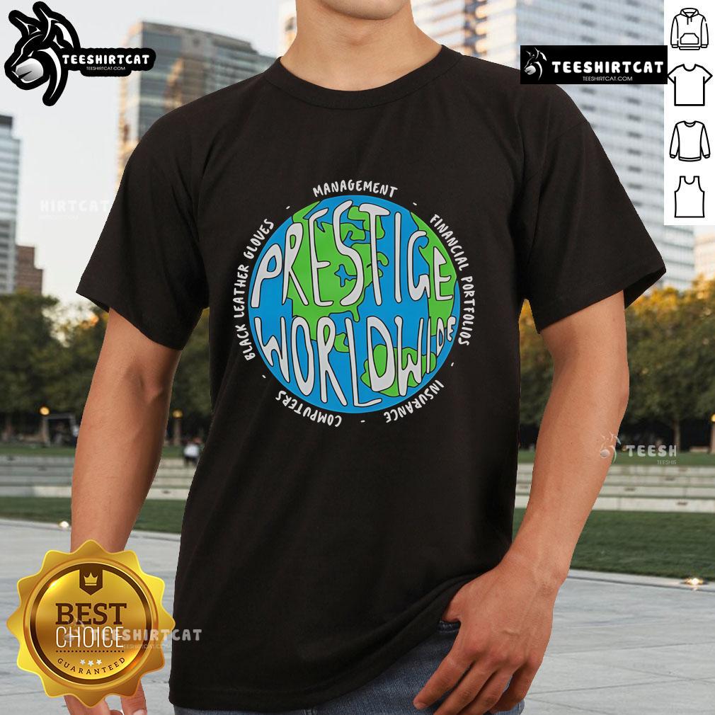 Official Prestige Worldwide Management T-Shirt featuring logo design, perfect for fans and team members.