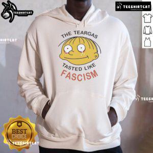 Alt Text: Official Ralph Wiggum teargas tastes like fascism hoodie in vibrant colors, featuring iconic cartoon character design.