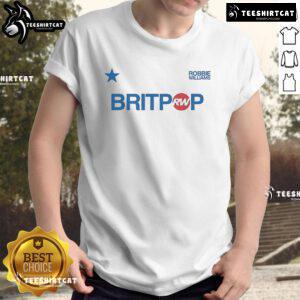 Official Robbie Williams Britpop Football Ringer T-Shirt featuring vibrant graphics and stylish sporty design.