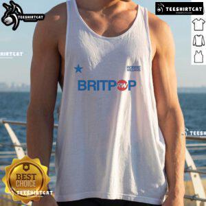 Alt Text: Official Robbie Williams Britpop football ringer tank top featuring iconic design and vibrant colors, perfect for fans.