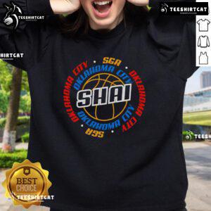 Official SGA Shai Gilgeous-Alexander Oklahoma City Thunder basketball sweatshirt featuring team colors and logo.
