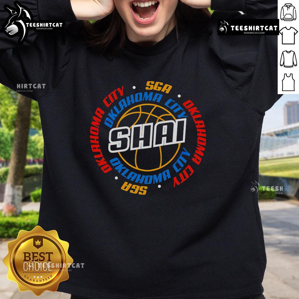 Official SGA Shai Gilgeous-Alexander Oklahoma City Thunder basketball sweatshirt featuring team colors and logo.