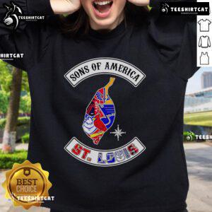 Official Sons of America St. Louis sports sweatshirt featuring bold logo and comfortable design for fans.