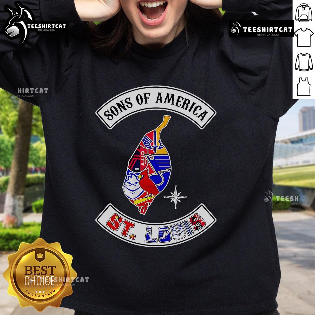 Official Sons of America St. Louis sports sweatshirt featuring bold logo and comfortable design for fans.