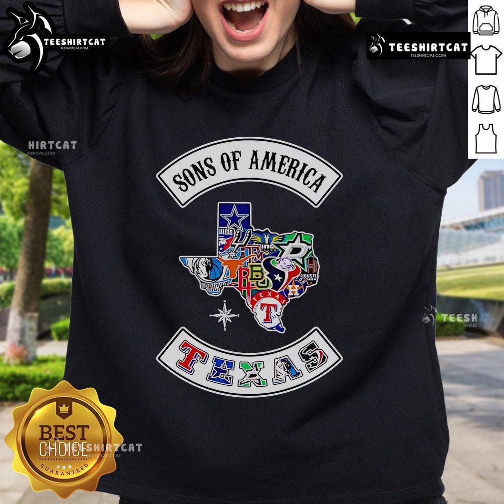 Official Sons of America Texas sports sweatshirt featuring a bold design and comfortable fit for Texas sports fans.