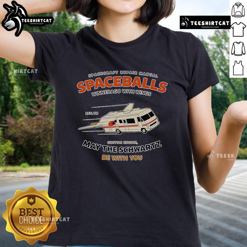 Official Spacecraft Repair Manual tee featuring Spaceballs Winnebago with wings and 'May the Schwartz be with you' design.