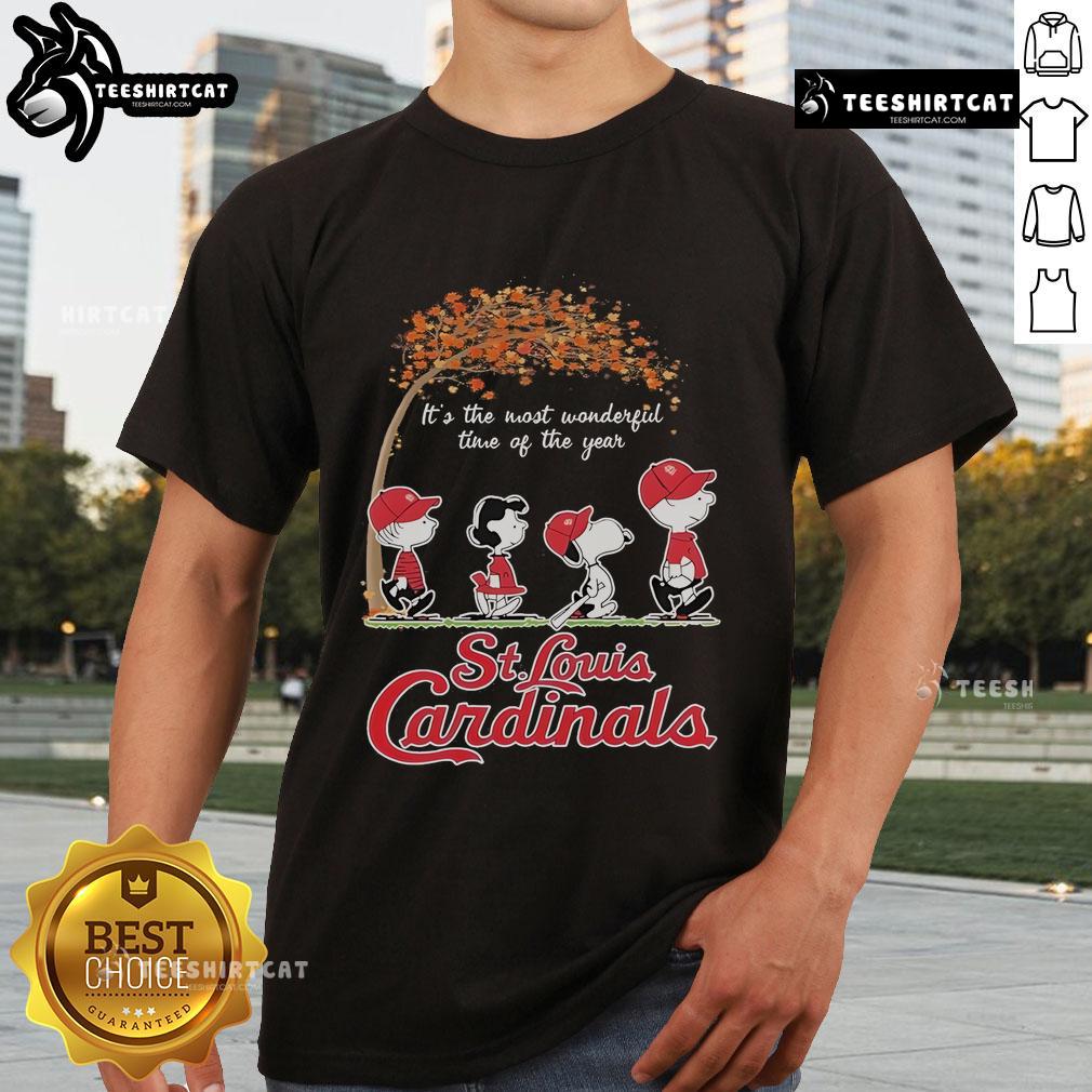 Official St Louis Cardinals 'It's The Most Wonderful Time Of The Year' T-Shirt featuring festive team graphics.