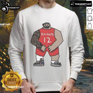 Alt Text: Official Steven Adams Screen Houston Rockets Sweatshirt featuring team logo and vibrant colors for fans.