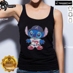 Official Stitch Atlanta Braves baseball tank top in red, showcasing team logo and stylish design for fans.