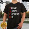 Official Taco Trump Always Chickens Out T-Shirt featuring a humorous design of a taco and playful text.