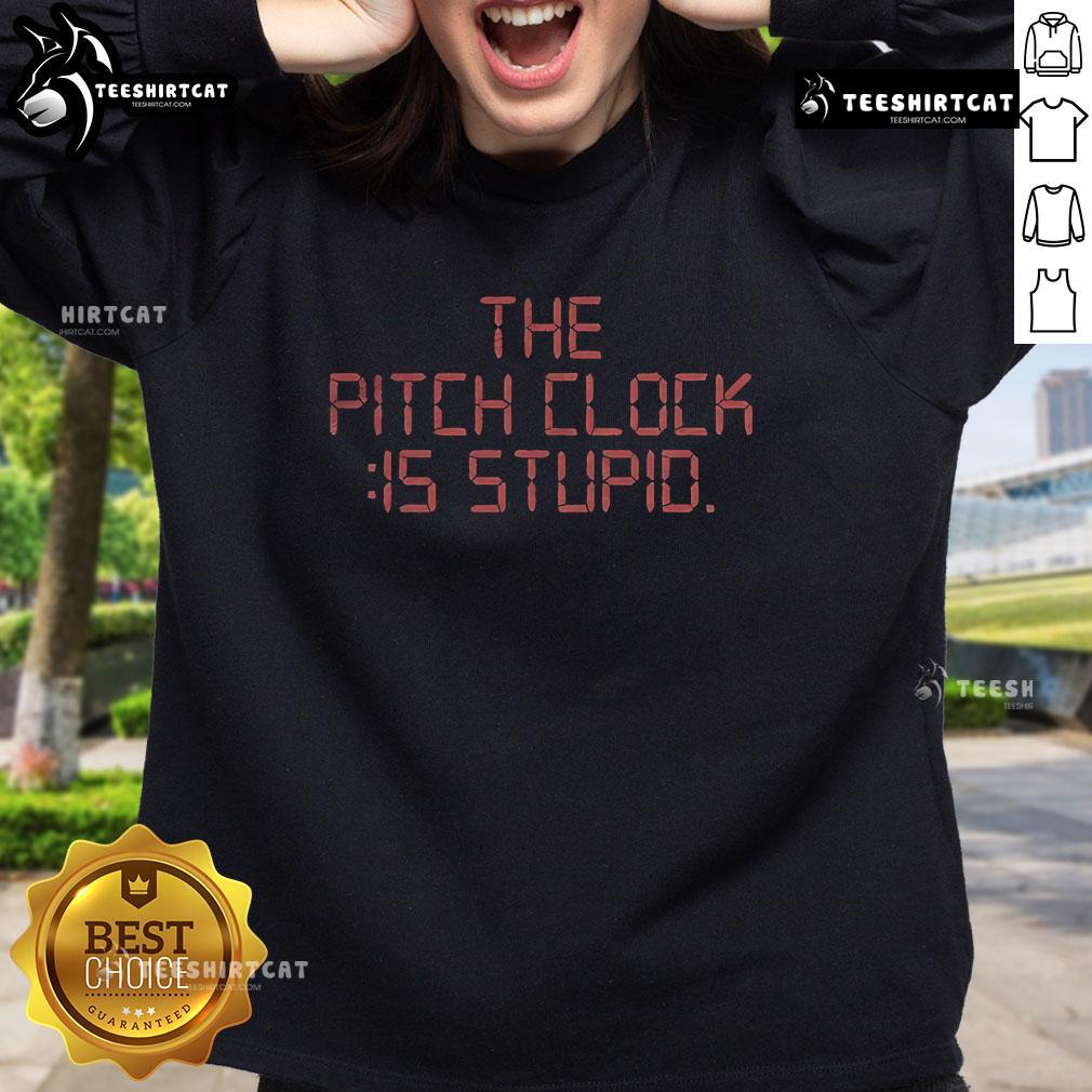 Official Tommy Kahnle 'Pitch Clock Is Stupid' sweatshirt featuring bold text and a stylish design for baseball fans.