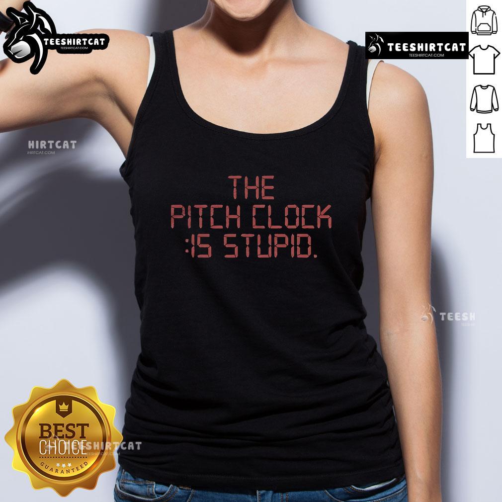 Tommy Kahnle wearing a 'Pitch Clock is Stupid' tank top, showcasing a bold statement in baseball fashion.