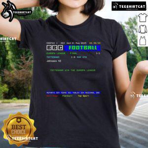 Alt Text: Official Tottenham Hotspur Football 2025 Europa League Ladies Tee featuring club colors and logo design.