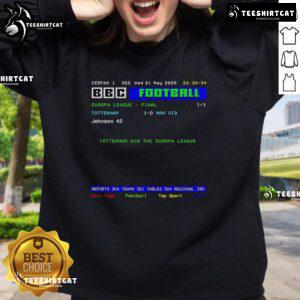 Alt Text: Official Tottenham Hotspur Football sweatshirt celebrating their Europa League 2025 victory, featuring club logo and colors.