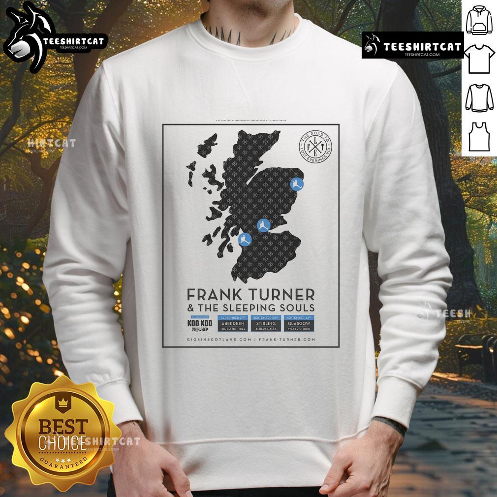 Official Tour 2025 Frank Turner & The Sleeping Souls sweatshirt featuring bold graphics and vibrant colors.
