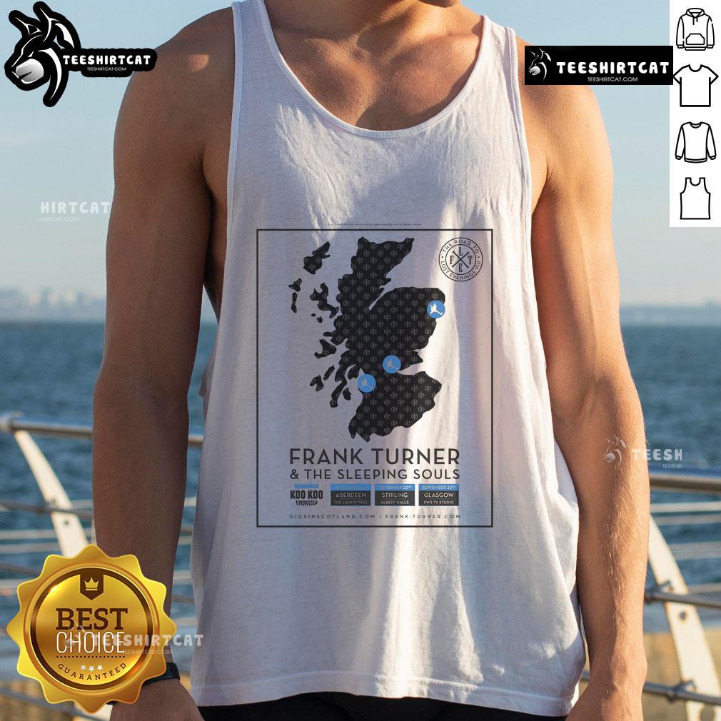 Frank Turner & The Sleeping Souls Official Tour 2025 tank top featuring vibrant design and tour details.