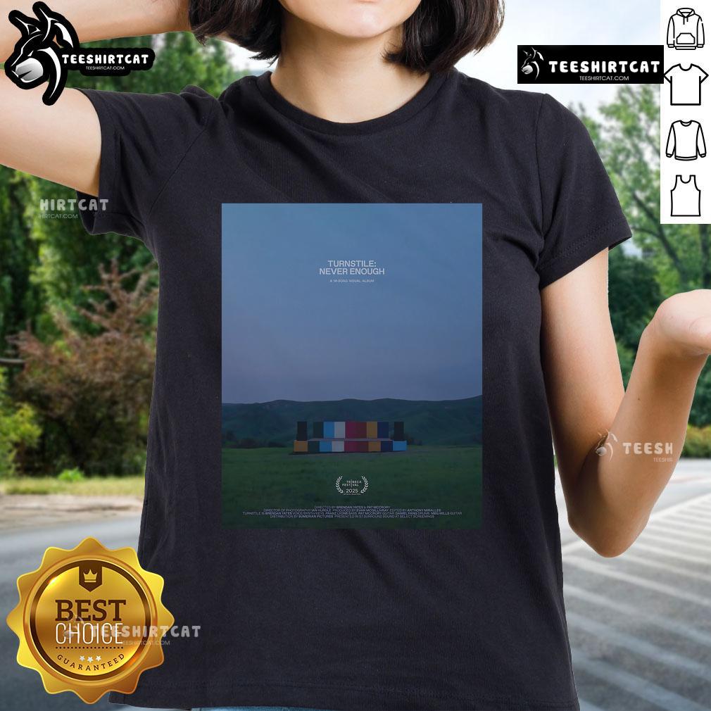 Alt Text: Official Turnstile Never Enough Tribeca Festival 2025 Ladies Tee featuring vibrant design and comfortable fit.