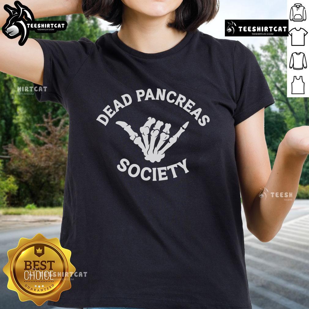 Official Type 1 Diabetes Awareness tee featuring a skeleton hand design for Halloween, promoting the Dead Pancreas Society.