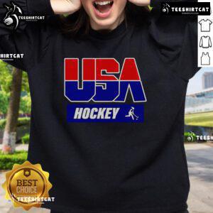 Official USA Hockey sweatshirt in navy blue with logo, perfect for fans and athletes supporting Team USA.